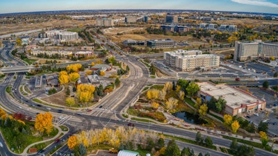 An aerial shot of the Denver Suburb of Broomfield in Colorado.