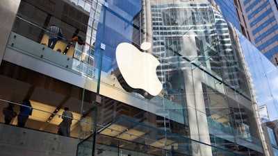 Apple logo on glass facade