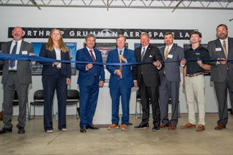 Mississippi Governor Tate Reeves, Tom Jones, corporate vice president and president, Aeronautics Systems, Northrop Grumman and representatives from the state of Mississippi and NEMCC cut the ribbon on Northrop Grumman Aerospace Lab.