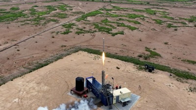 Firehawk Aerospace's hybrid rocket taking off.