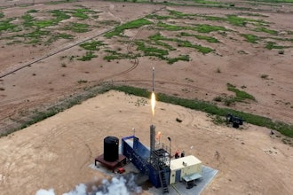 Firehawk Aerospace's hybrid rocket taking off.