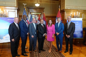 Pictured, from left, Jay Chesshir, president and CEO of the Little Rock Regional Chamber; Little Rock Mayor Frank Scott Jr.; Vipul Mathur, managing director and CEO of Welspun Corp; Arkansas Governor Sarah Huckabee Sanders; Arkansas Secretary of Commerce Hugh McDonald; and Clay McGeorge, chair of the Little Rock Port Authority's Board of Directors.
