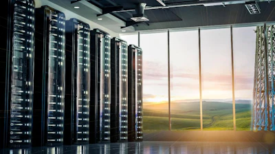 Modern data center with server racks.
