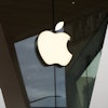 An Apple logo adorns the facade of the downtown Brooklyn Apple store on March 14, 2020, in New York.