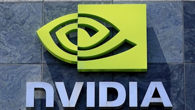 A sign for a Nvidia building is shown in Santa Clara, Calif., May 31, 2023.