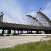 The Tied Arch Bridge construction site, which will take high-speed trains over State Route 43, April 15, 2025, in Fresno County, Calif.