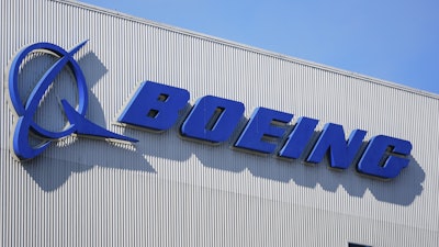 The Boeing logo is displayed at the company's factory, Sept. 24, 2024, in Renton, Wash.