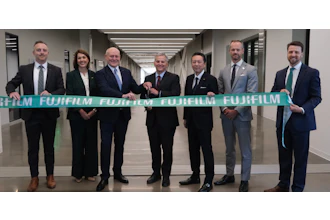 (Left to right) Jordan Ulrich, Laurie Braxton, Lars Petersen, North Carolina Governor Josh Stein, Toshihisa Iida, State Secretary of Commerce Lee Lilley, Austin Rogers