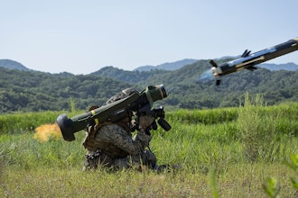 A U.S. Marine launches a Javelin shoulder-fired anti-tank missile during a training exercise.