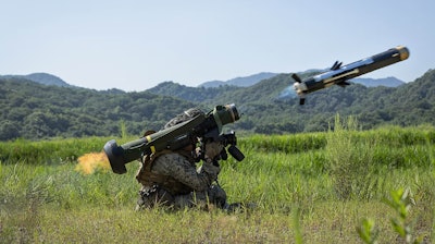 A U.S. Marine launches a Javelin shoulder-fired anti-tank missile during a training exercise.