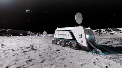 A rendering of the Interlune harvester processing lunar regolith to excavate, sort, extract, and separate helium-3.