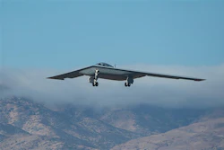 Northrop Grumman’s B-21 flight test aircraft arrives at Edwards Air Force Base.