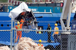 Debris from the Titan submersible, recovered from the ocean floor near the wreck of the Titanic, is unloaded from the ship Horizon Arctic at the Canadian Coast Guard pier in St. John's, Newfoundland, June 28, 2023.