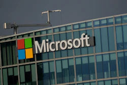 The logo of Microsoft is seen outside its French headquarters in Issy-les-Moulineaux, outside Paris on May 13, 2024.