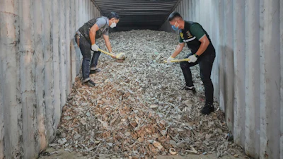 Thai officials show samples of illegally imported electronic waste from the United States which they said they seized at Bangkok Port during a press conference in Bangkok, Thailand, May 14, 2025.