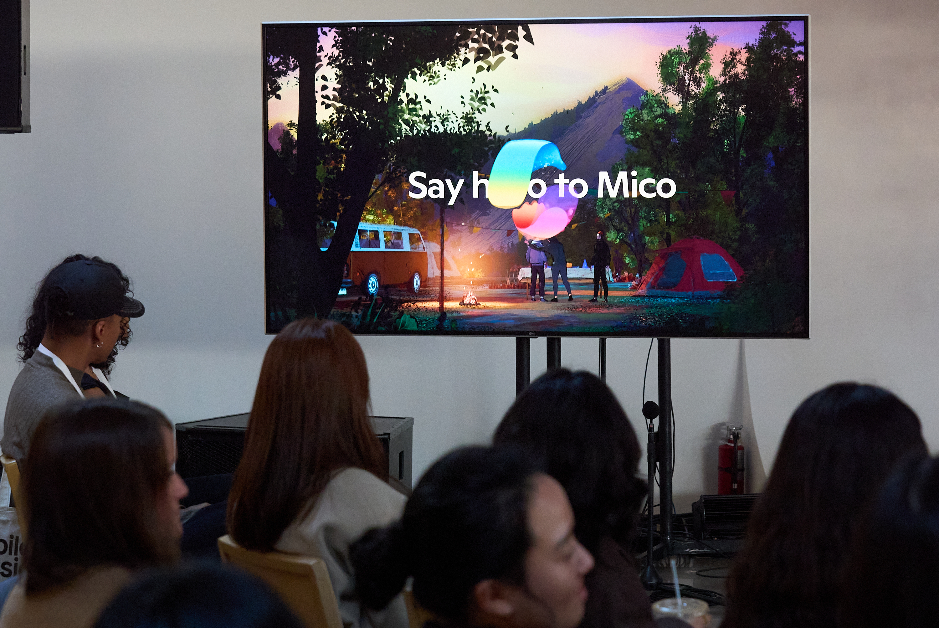 A video animation shows a Copilot Appearance avatar called Mico, floating around an abstract environment during a presentation at Microsoft's Fall 2025 Copilot Sessions event on Wednesday, Oct. 22, 2025, in Los Angeles.