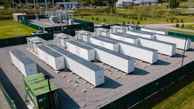 A large lithium battery energy storage system operated by Key Capture Energy that can power 15,000 homes for two hours during outages or high demand sits surrounded by a fence in Blasdell, N.Y., Tuesday, Sept. 9, 2025.