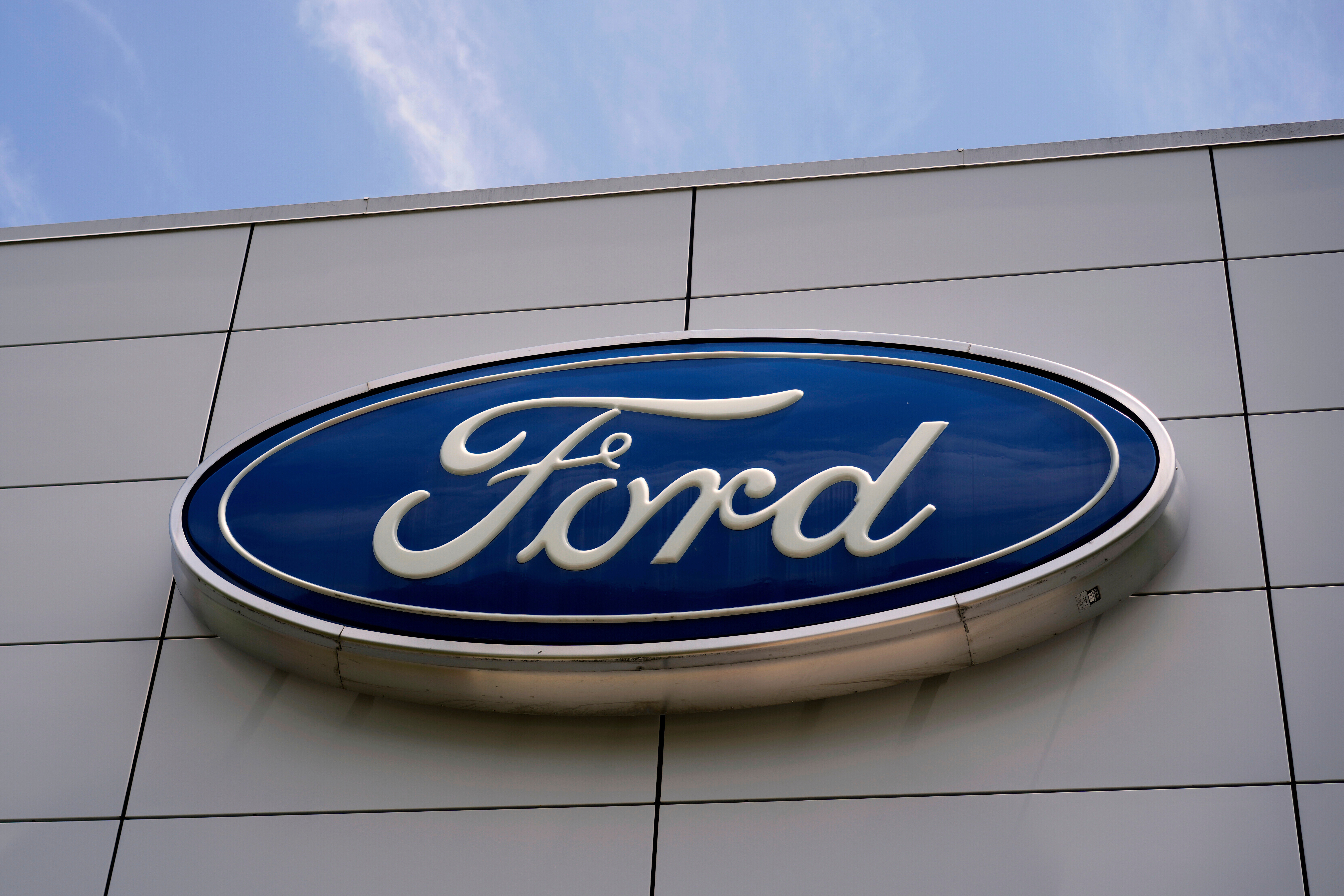 The Ford logo is seen above the entrance to the Ford Motor Company Kentucky Truck Plant, Wednesday, April 30, 2025, in Louisville, Ky.