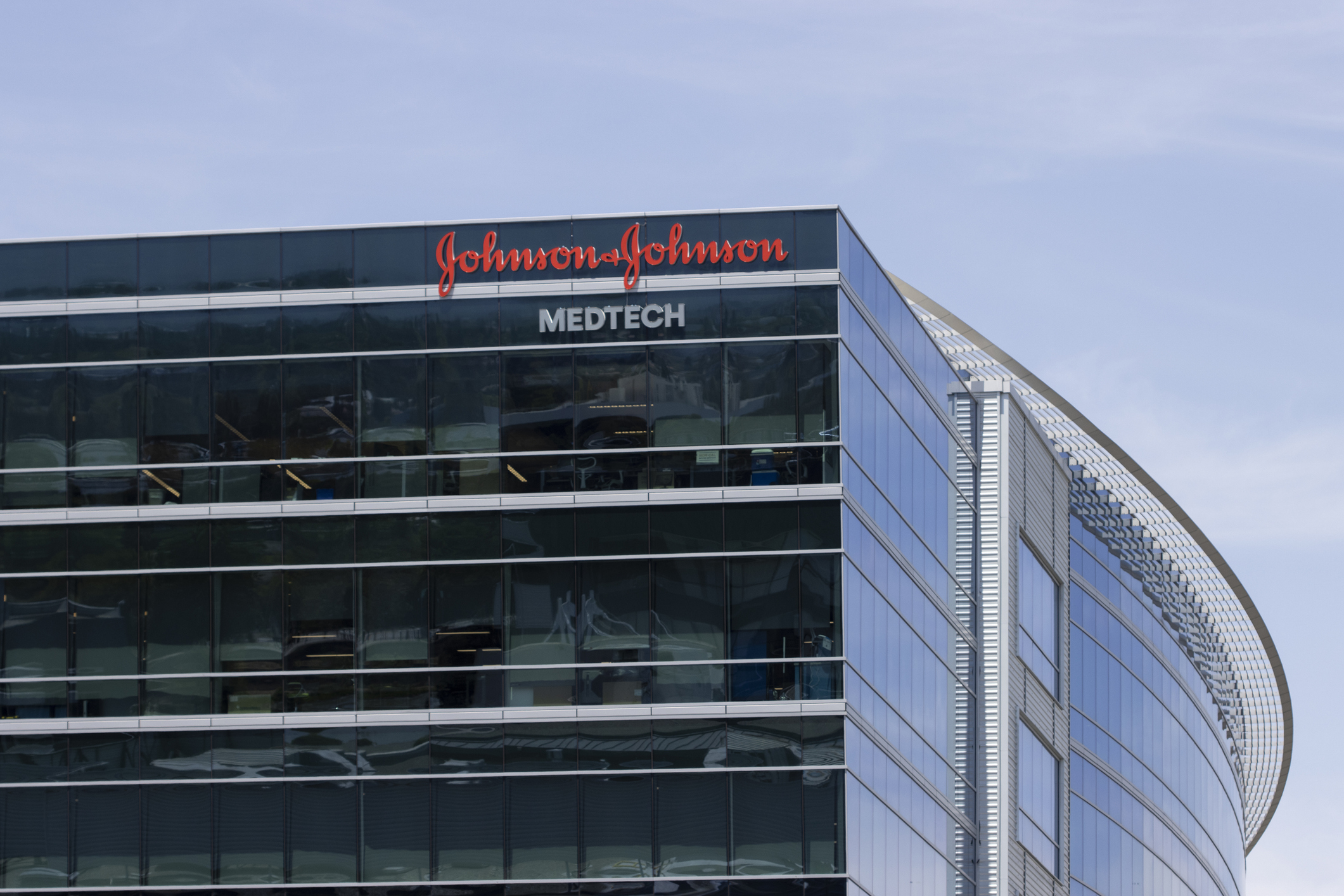 An exterior view of Johnson & Johnson MedTech's office in Santa Clara, California, in April 2022.
