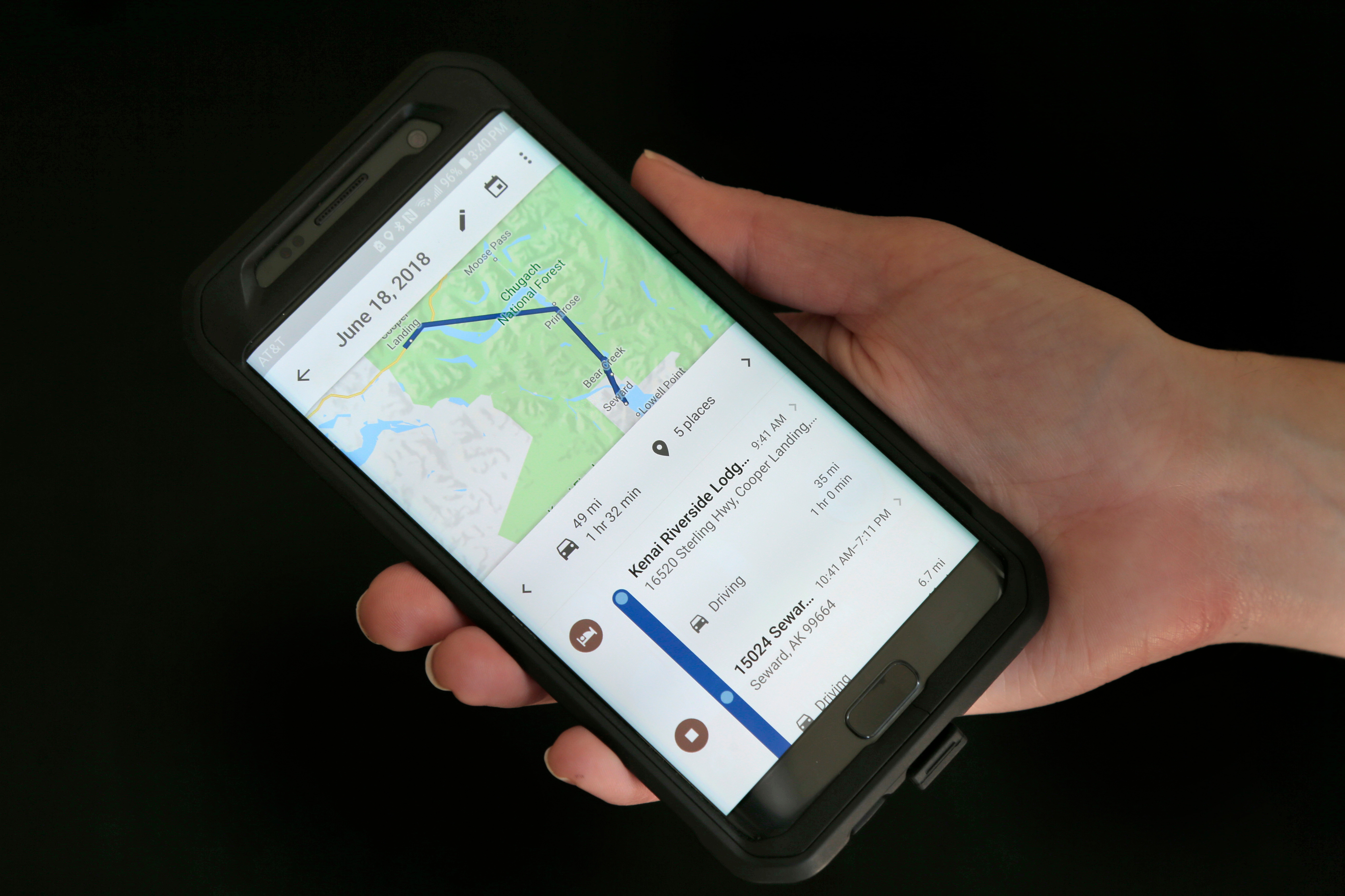 In this Aug. 8, 2018, file photo, a mobile phone displays a user's travels using Google Maps in New York.