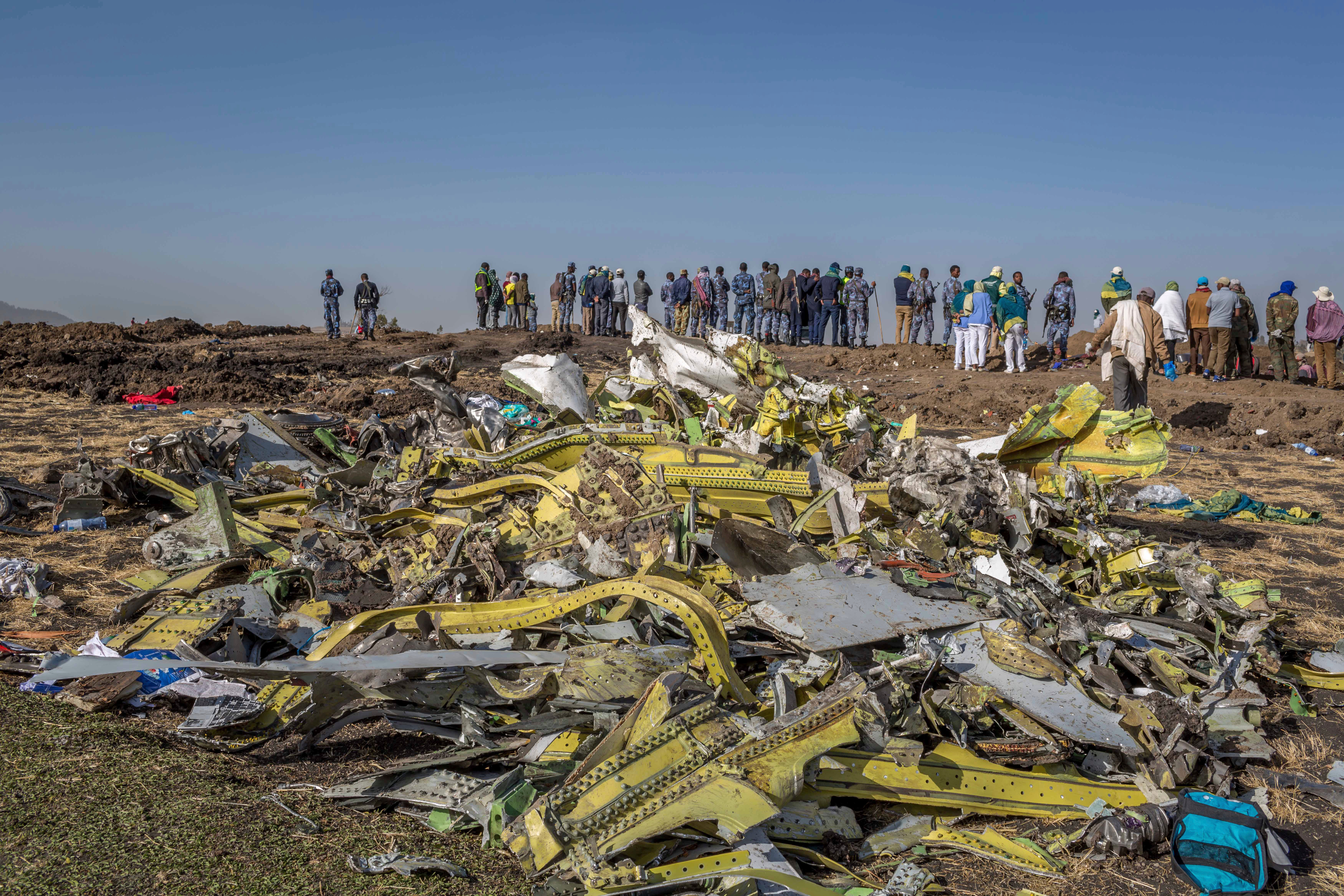 Wreckage is piled at the crash scene of Ethiopian Airlines flight ET302 near Bishoftu, Ethiopia, March 11, 2019.