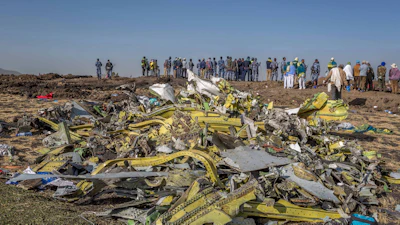 Wreckage is piled at the crash scene of Ethiopian Airlines flight ET302 near Bishoftu, Ethiopia, March 11, 2019.