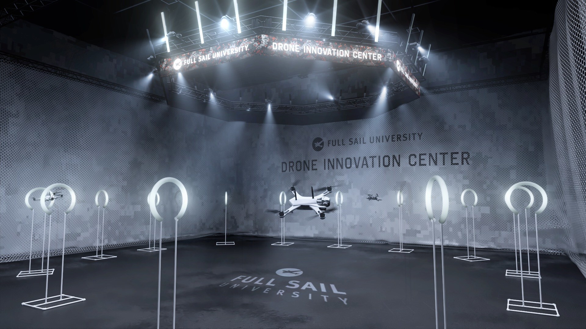 A rendering of the Full Sail University Drone Innovation Center, slated to open in early December 2025.