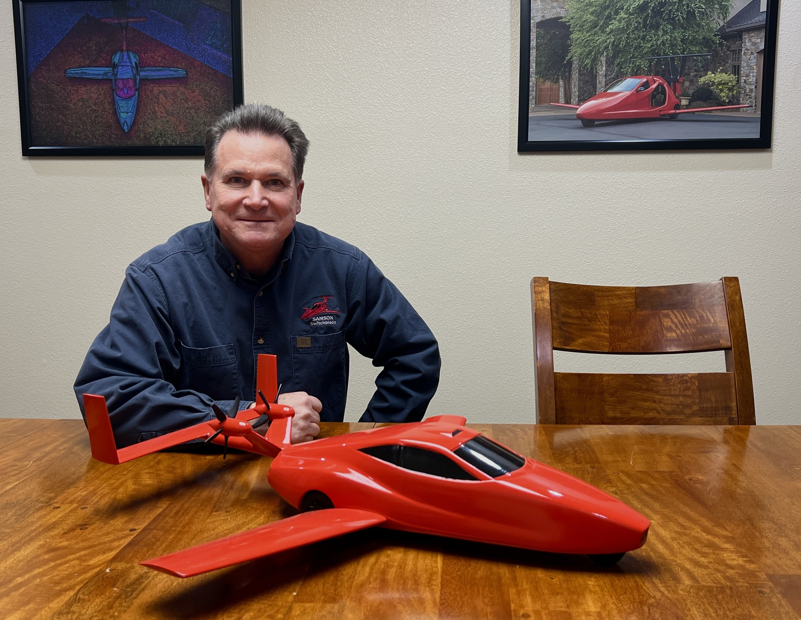 Samson Sky Sam Bousfield With Scale Model Of Switchblade Flying Car