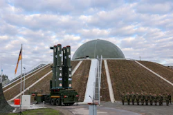 The launcher of the new Arrow 3 missile defense system stands in front of the radome in Annaburger Heide, Germany, Wednesday, Dec. 3, 2025.