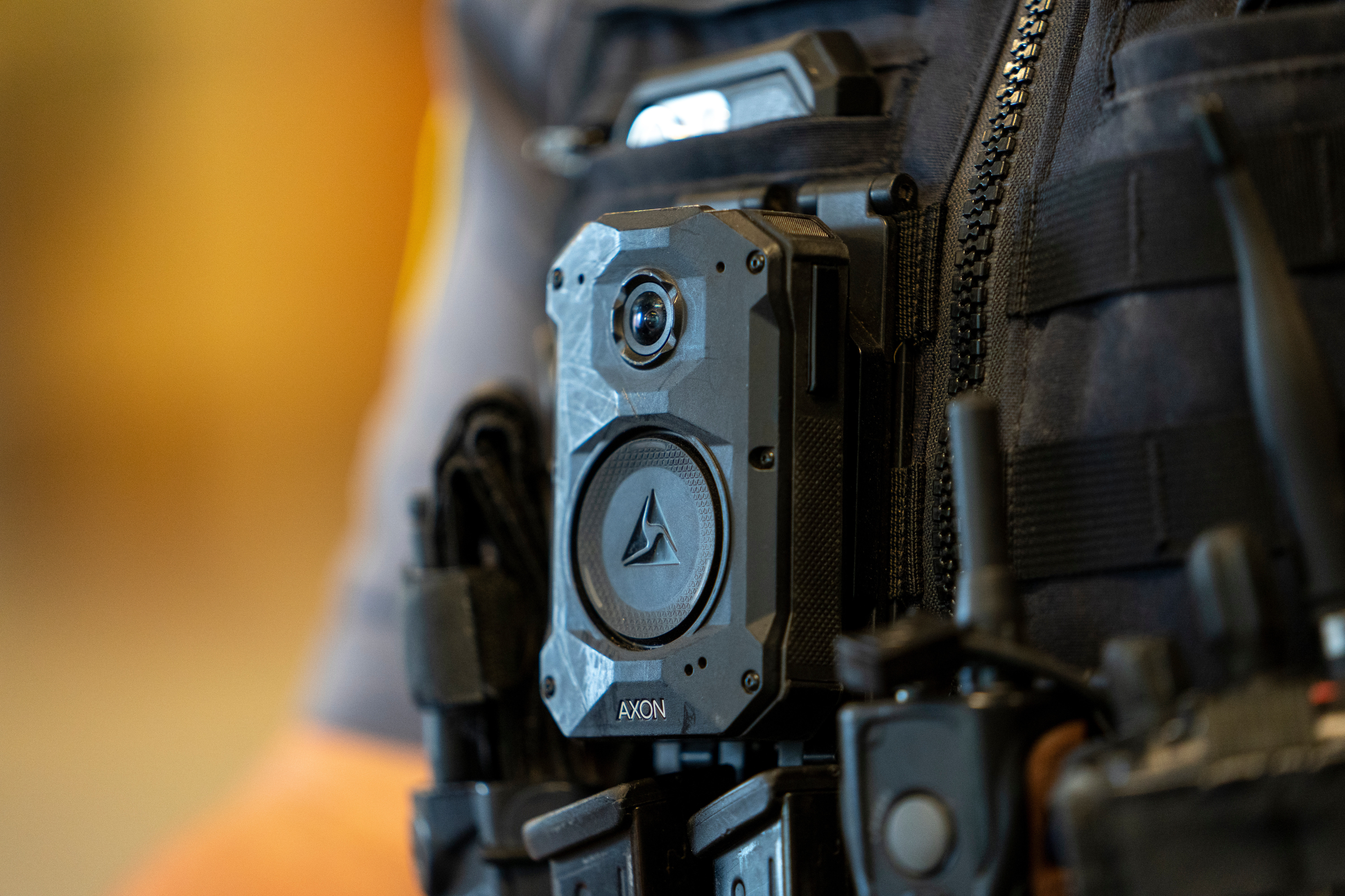 An Axon body camera is worn by MSGT Matt Gilmore who is one of the officers using Axon's Draft One AI software at OKCPD headquarters on Friday, May 31, 2024 in Oklahoma City, Oklahoma.