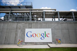 A banner hangs during a ceremony announcing a proposed $300 million expansion of Google's data center operations Tuesday, June 2, 2015, in Lithia Springs, Ga.