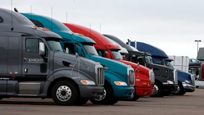 Big rigs stack up at the Flying J Truck Stop along Interstate 70 near the small Colorado plains community of Limon, May 21, 2009.