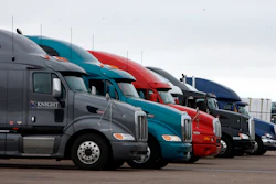 Big rigs stack up at the Flying J Truck Stop along Interstate 70 near the small Colorado plains community of Limon, May 21, 2009.