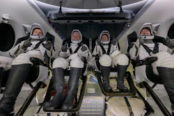 Roscosmos cosmonaut Oleg Platonov, left, NASA astronauts Mike Fincke, Zena Cardman, and JAXA (Japan Aerospace Exploration Agency) astronaut Kimiya Yui are seen inside the SpaceX Dragon Endeavour spacecraft onboard the SpaceX recovery ship SHANNON shortly after having landed in the Pacific Ocean off the coast of Long Beach, Calif., Thursday, Jan. 15, 2026.