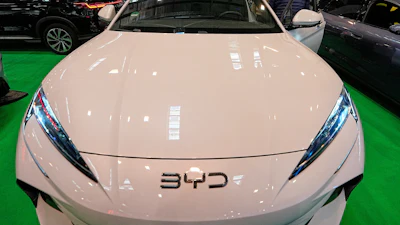 A BYD electric car is on display at the Essen Motor Show in Essen, Germany, Thursday Dec. 4, 2025.