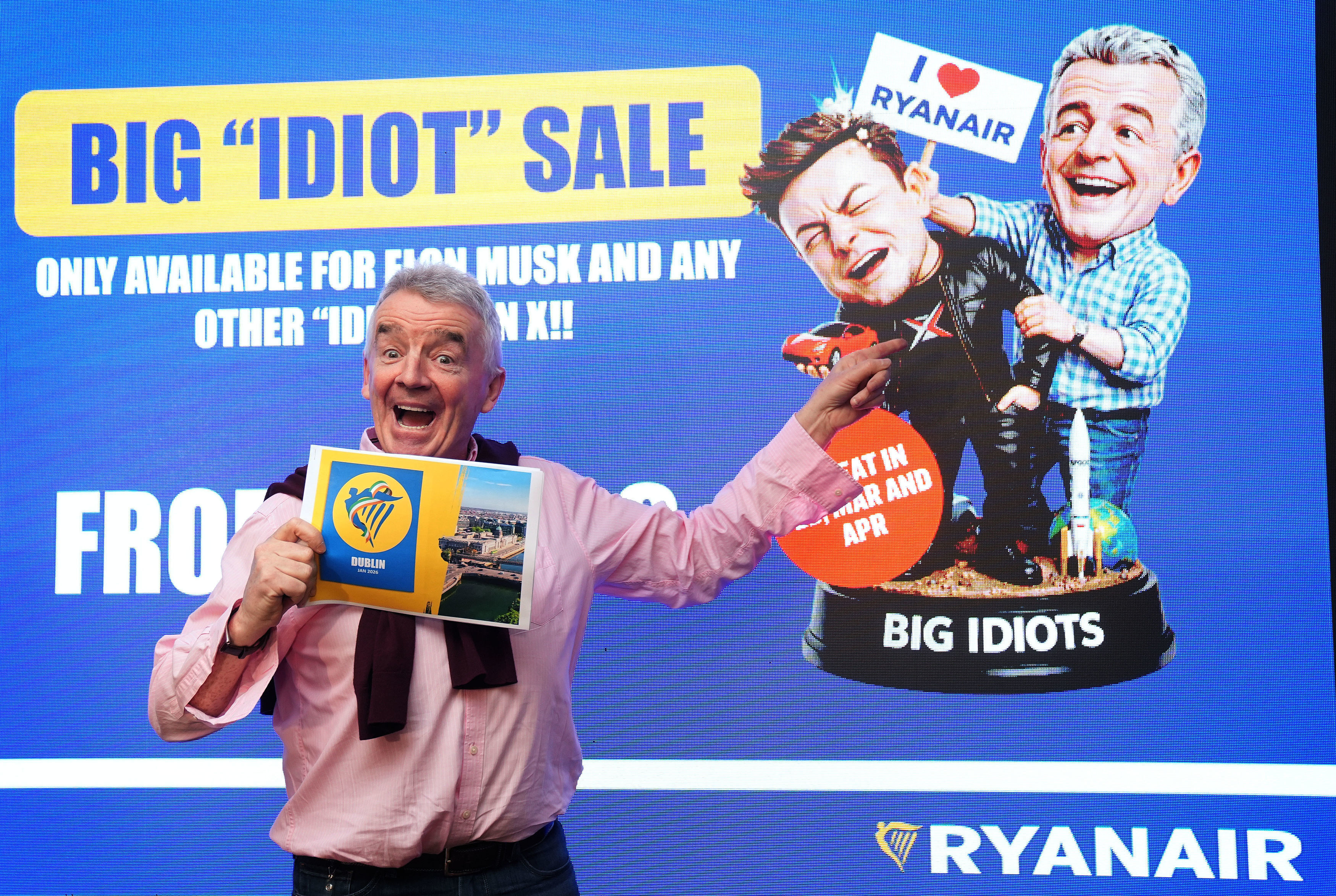 Ryanair Group CEO Michael O'Leary poses during a press conference in Dublin, Ireland, Wednesday, Jan. 21, 2026.