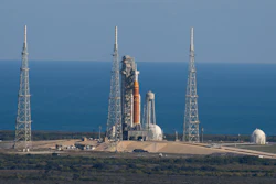 This photo provided by NASA shows the Artemis II SLS (Space Launch System) rocket with the Orion spacecraft atop a mobile launcher at Launch Complex 39B, Thursday, Jan. 29, 2026, at NASA's Kennedy Space Center in Florida.