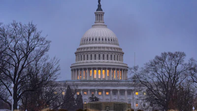 The Capitol is seen during heavy rain as the Department of Homeland Security funding bill remains in limbo, in Washington, Friday, Feb. 20, 2026.