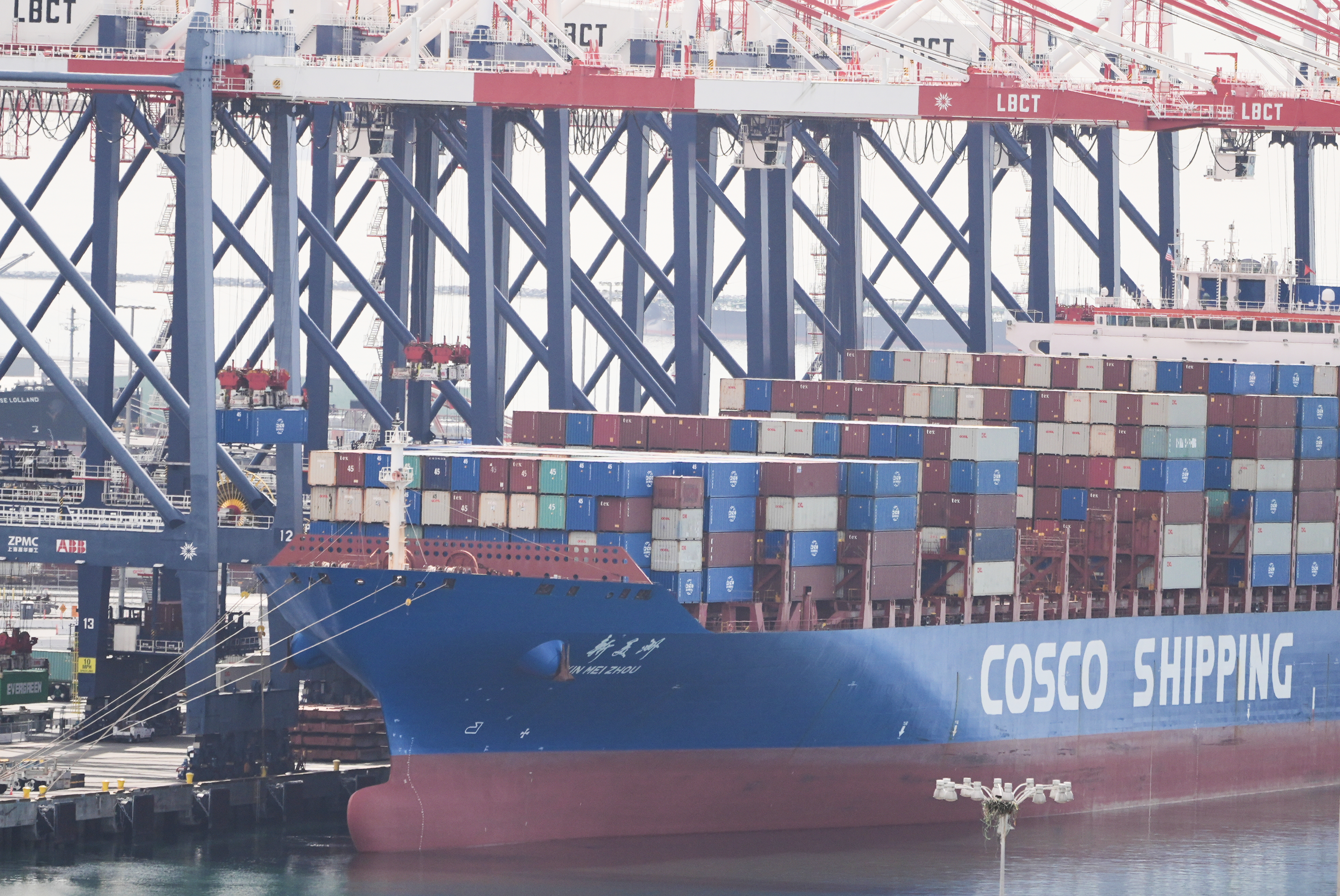 A ship is docked at the Port of Long Beach, Feb. 20, 2026, Long Beach, Calif.