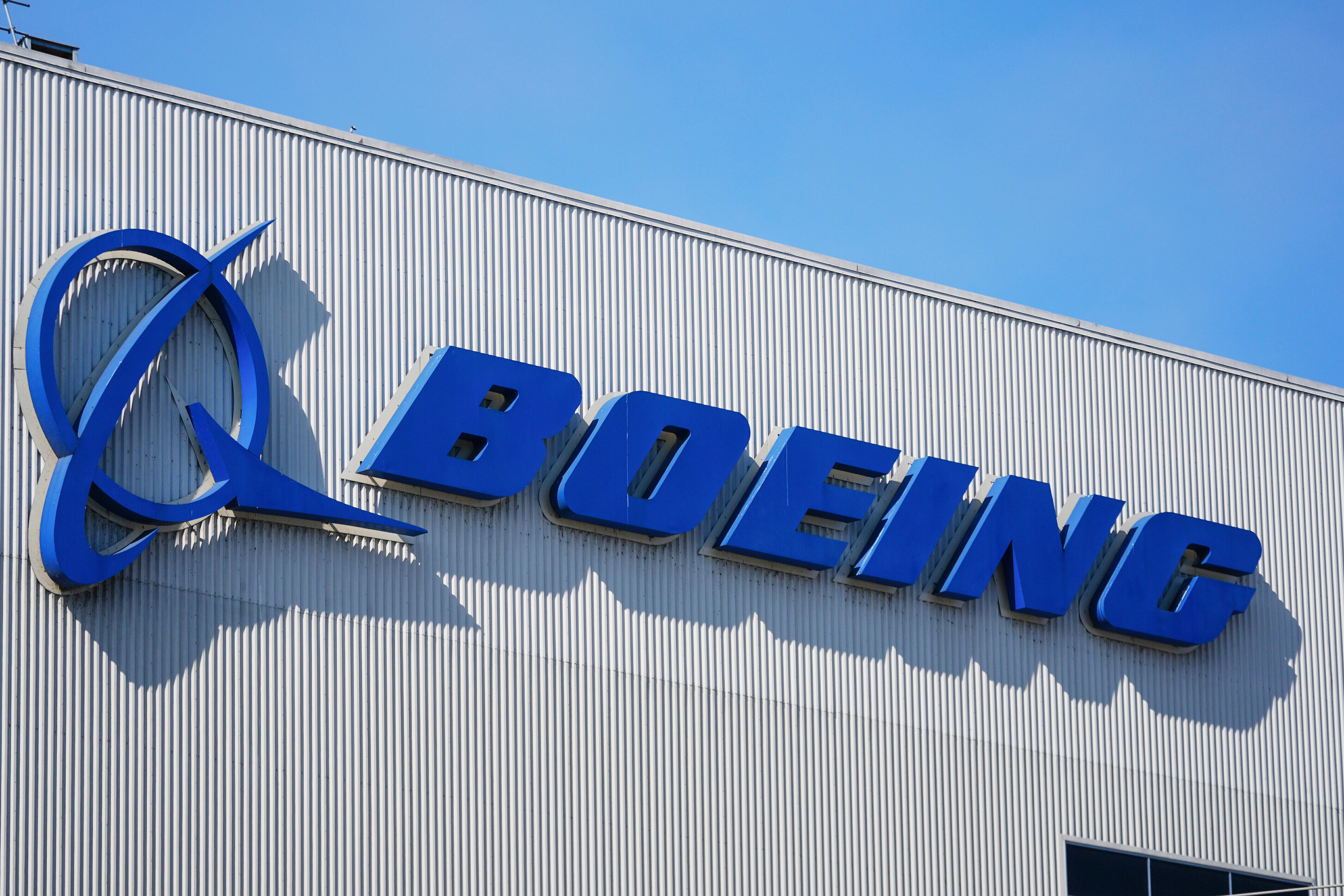 The Boeing logo is displayed at the company's factory, Sept. 24, 2024, in Renton, Wash.