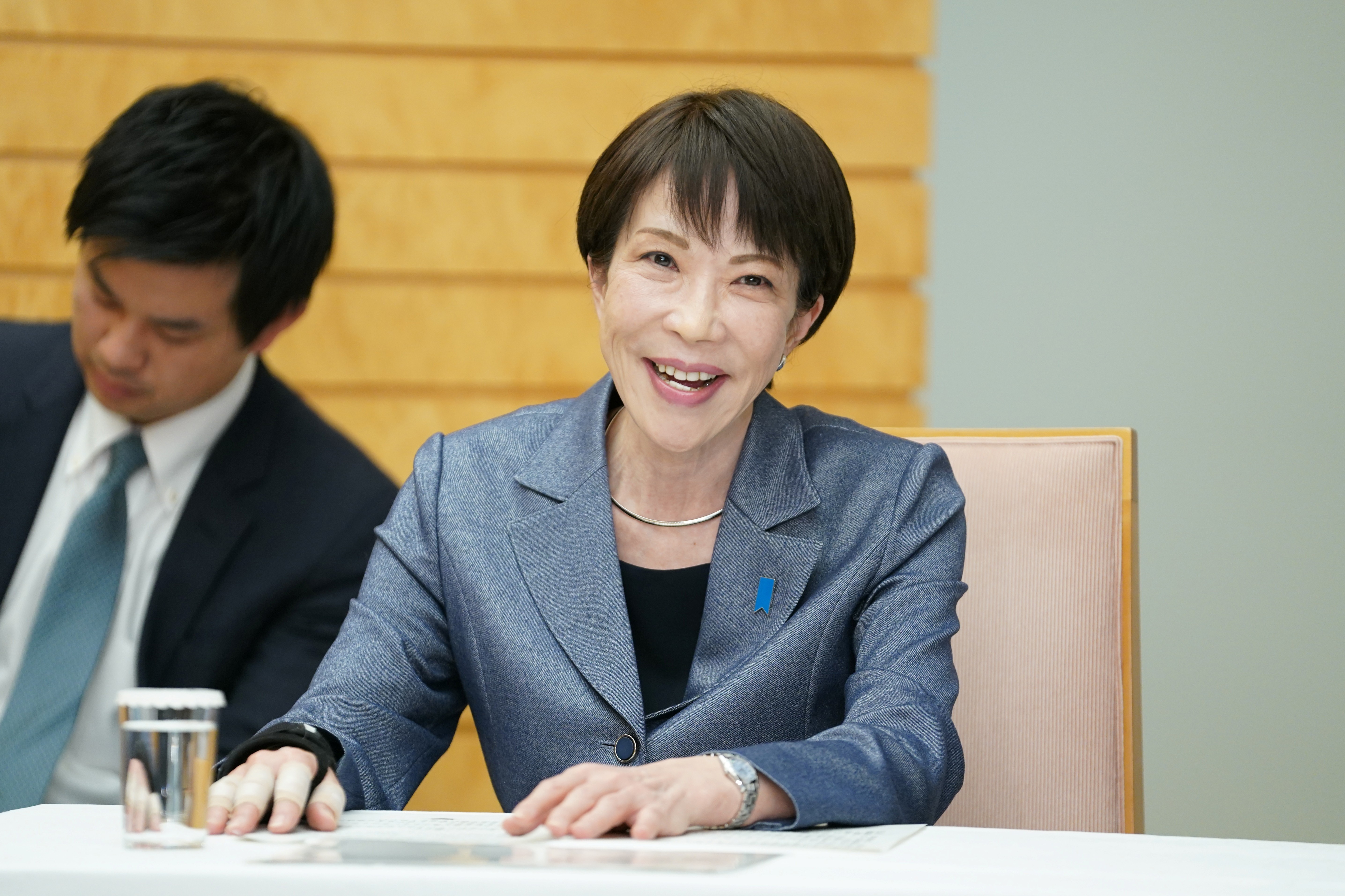 Japan's Prime Minister Sanae Takaichi speaks during a meeting with Taiwan Semiconductor Manufacturing Company's Chairman C.C. Wei at the prime minister's office in Tokyo, Thursday, Feb. 5, 2026.