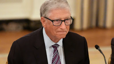 Bill Gates attends a dinner with President Donald Trump in the State Dining Room of the White House, Sept. 4, 2025, in Washington.
