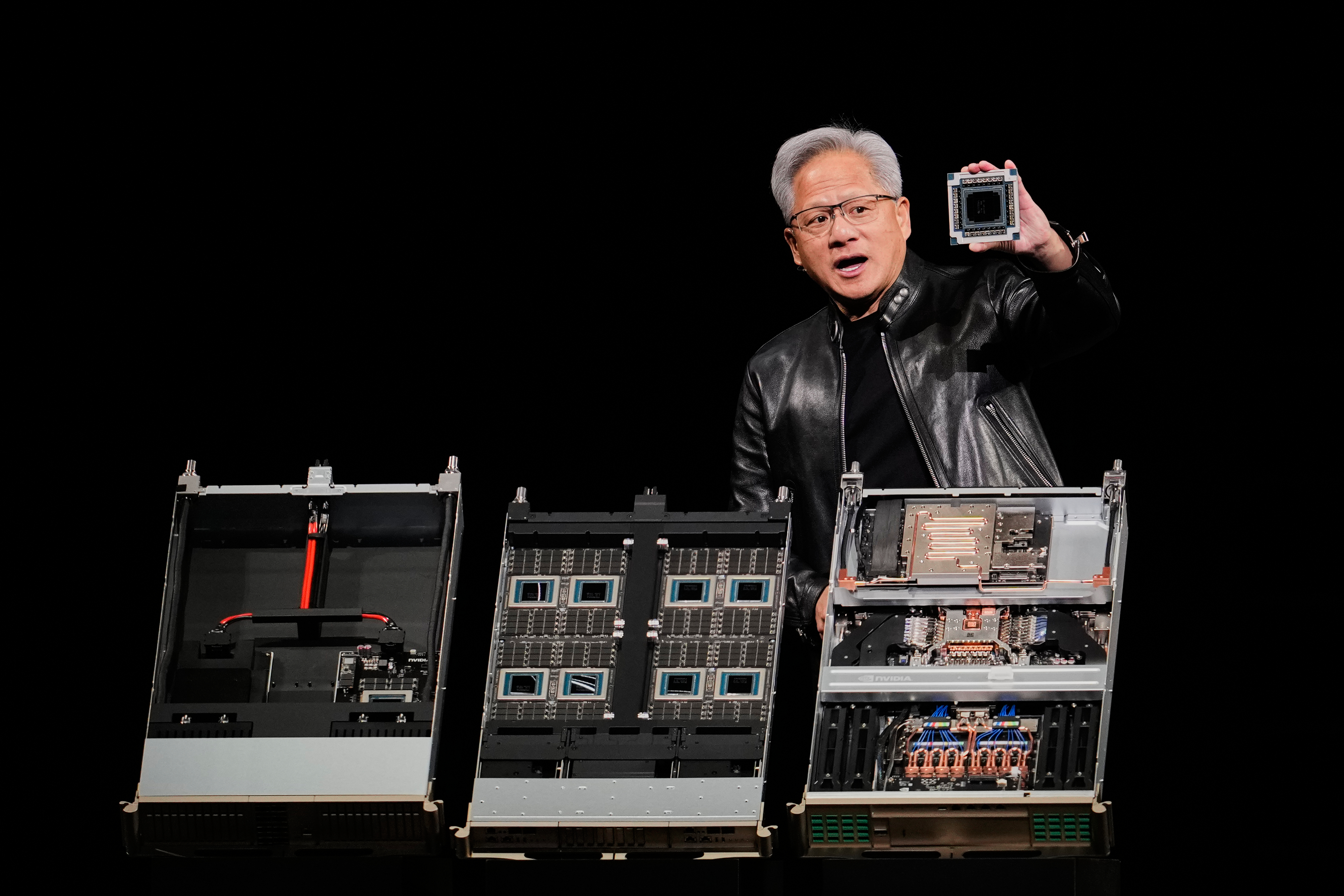 Nvidia CEO Jensen Huang speaks during an Nvidia conference focusing on artificial intelligence in San Jose, Calif., Monday, March 16, 2026.