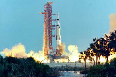 In this April 11, 1970, photo made available by NASA, the Saturn V rocket carrying the crew of the Apollo 13 mission to the moon launches from the Kennedy Space Center in Florida.