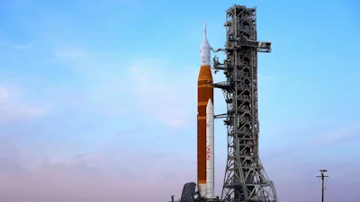 NASA’s Artemis II SLS Moon rocket, along with the Orion spacecraft, slowly rolls back toward the vehicle assembly building at the Kennedy Space Center on Feb. 25, 2026.