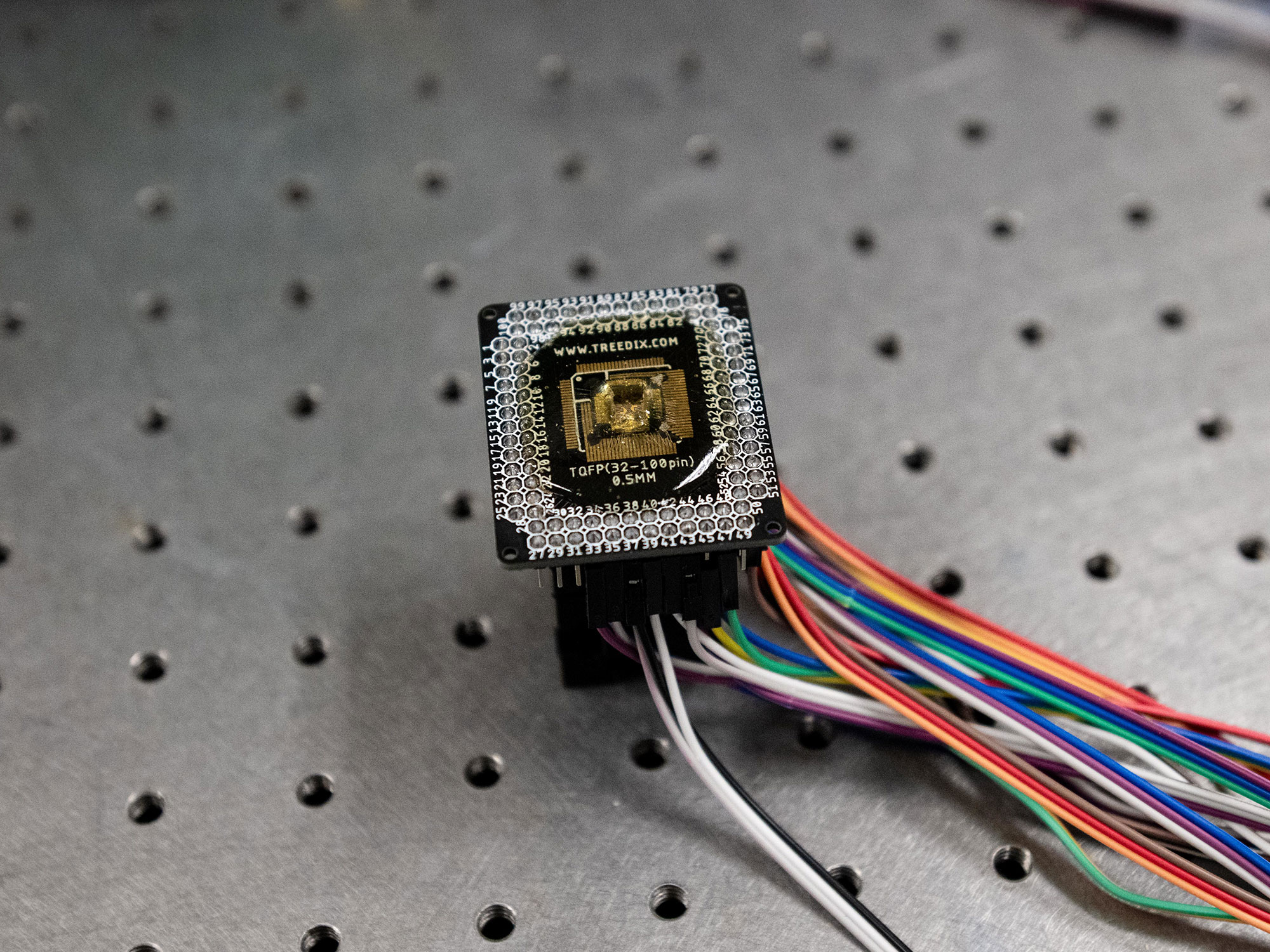 The team fit sensors built with their new field-effect transistor design onto integrated circuit boards, like the one pictured here, in order to test sensing accuracy and sensitivity.