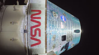 This photo provided by NASA shows the exterior of the Orion spacecraft Integrity during the Artemis II mission en route to the moon on Friday, April 3, 2026.