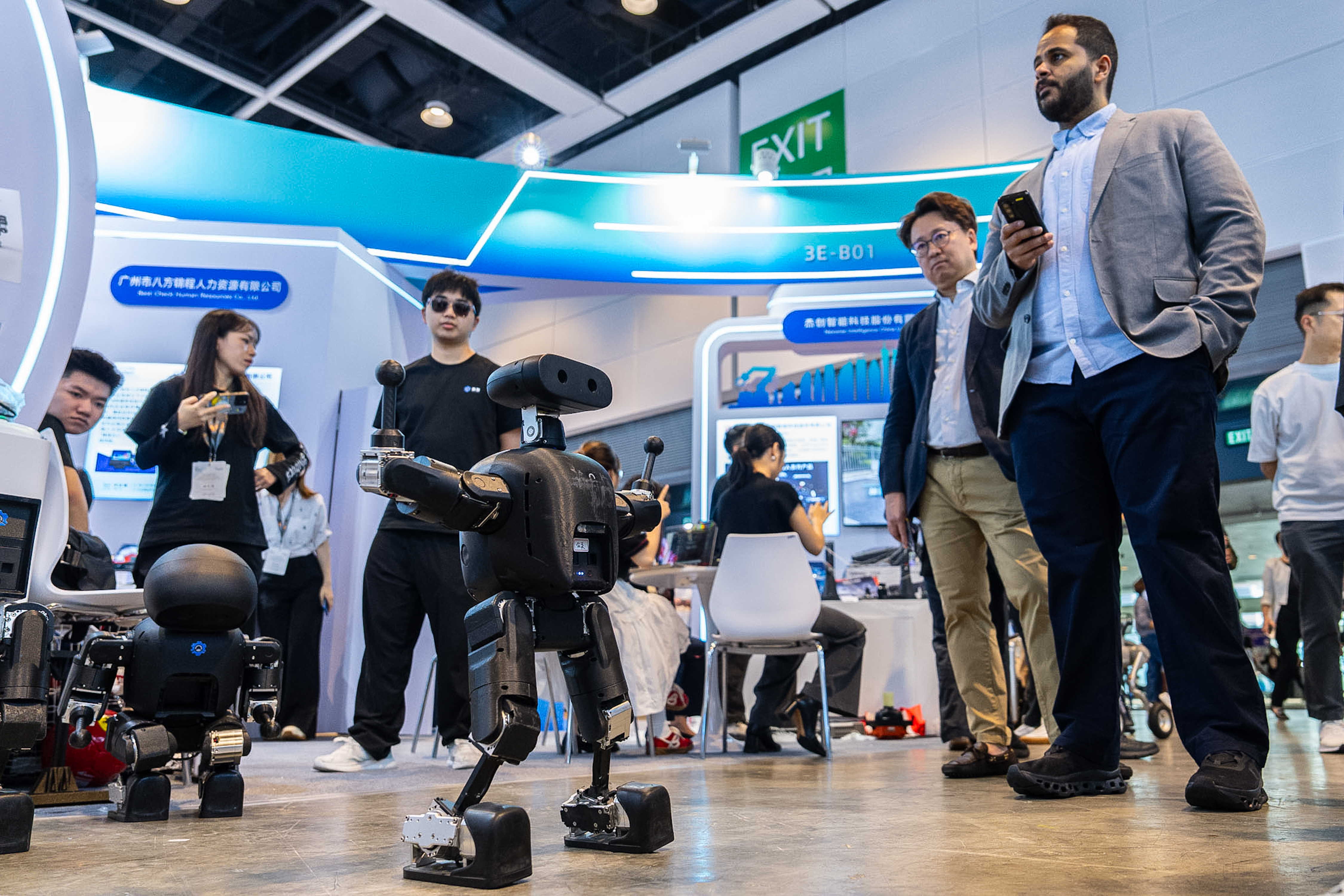 A humanoid robot showcased at an exhibition in Hong Kong on Monday, April 13, 2026.