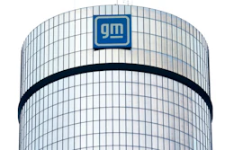 The General Motors logo is displayed at its headquarters in Detroit on April 24, 2024.