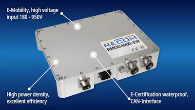 RECOM RMD4000 E-Mobility power converter with high voltage input 180-950V, waterproof CAN interface, and high power density